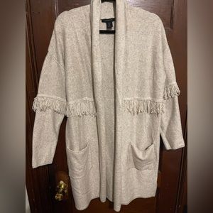 Tahari long cardigan with fringe and pockets